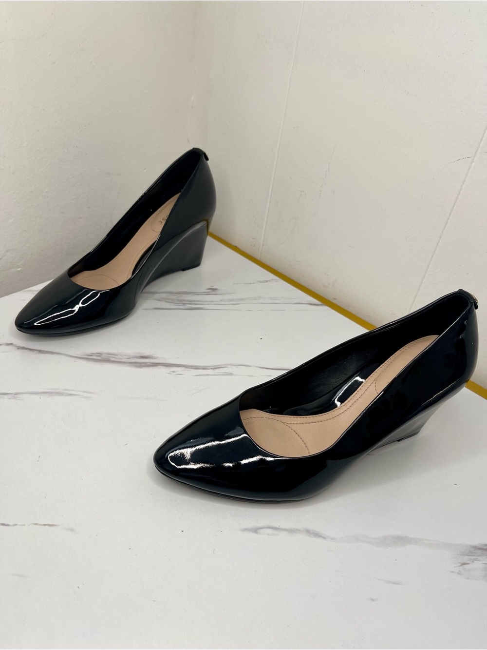 Taryn Rose Black Patent Leather Wedge Pumps Size 7.5
